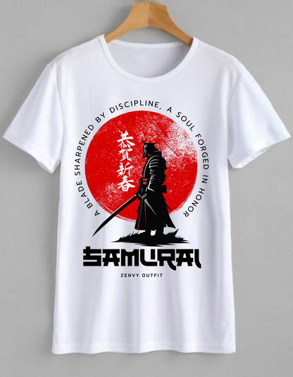 "SAMURAI CODE T-Shirt | Discipline & Honor Motivational Tee (Black/White) | ZENVY OUTFIT"